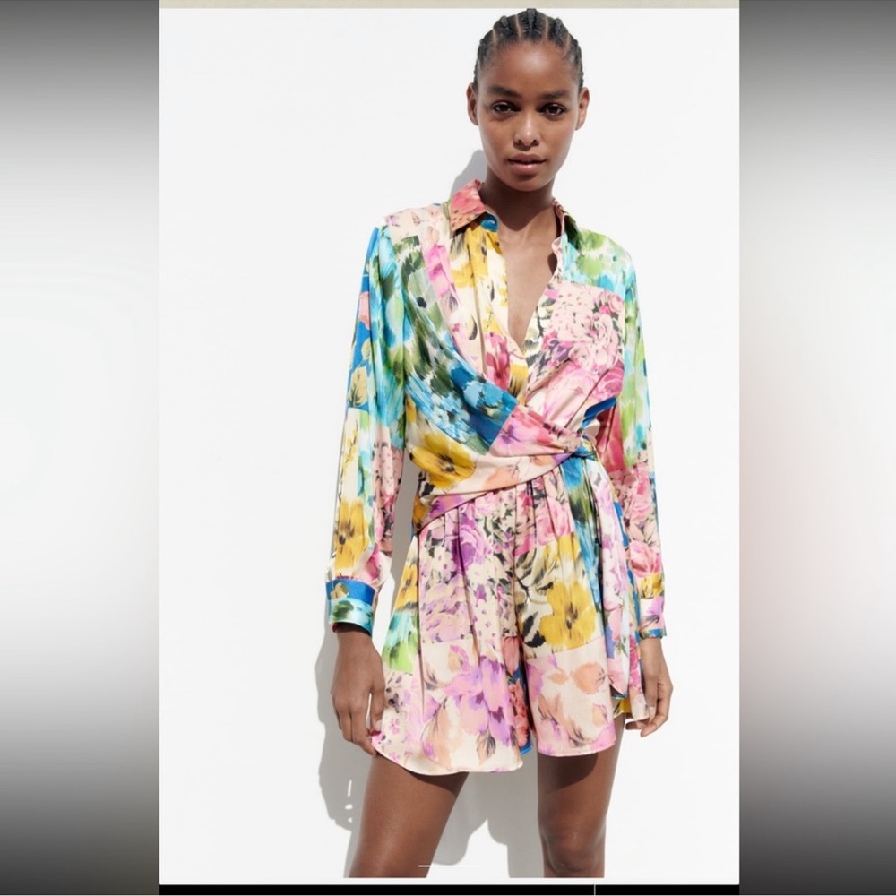 Zara Multicolor Floral Romper Wrap Dress